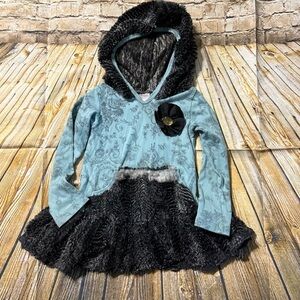 Giggle Moon Blue Black Floral Print Hooded Tunic Top